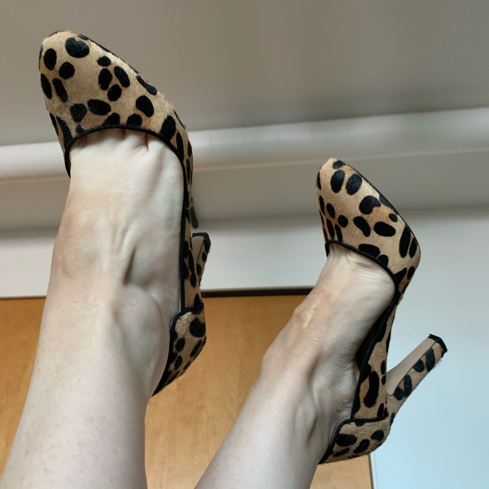 Zara Calf Hair Style Leopard Pumps Cone Heels 37